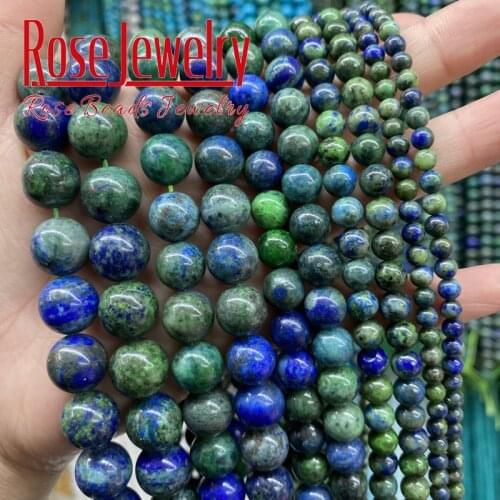 Natural Stone Beads Chrysocolla Azurite Lapis Lazuli Malachite Round Loose Beads 4 6 8 10 12 MM For Jewelry Making Bracelet 15"