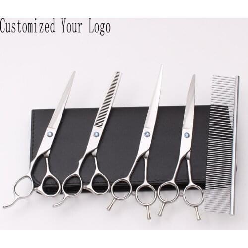 C3006 Left-Hand Suit 7" Engraving Logo 440C Grooming For Dogs UP&Down Curved Shears Cutting Shears Thinning Scissors Pets Shears