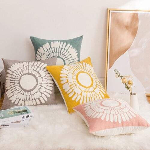 Floral Cushion Cover Embroidery Pillow Cover 45x45cm Yellow Blue Grey Pink Canvas Cotton Decorative Pillowcase for Sofa Bed
