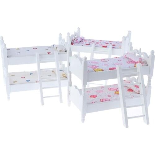 Children Bedroom Model for Children Pretend Play Game Toys Doll Accessery 1:12 Kids Mini Bunk Bed Doll House Furniture Toys