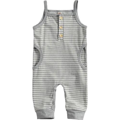 Babys Stripe Print Jumpsuit Toddler Boy Girl O-neck Sleeveless Sling Long Pants Bodysuits Romper One-Pieces Baby Clothing