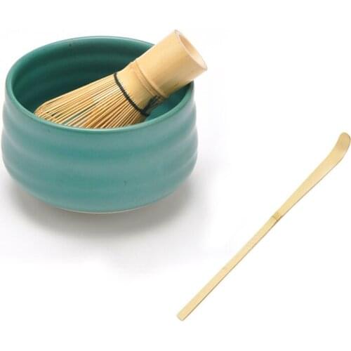 Elegant Fresh Green Matcha Kit Ceramic Chawan Kiln Glazed Bowl and Whisk Bamboo Chasen Scoop Chashaku Set Accessories