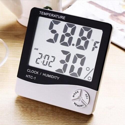 High Accuracy DIGIT THERMOMET Electronic Hygrometer Gauge HTC-1 LCD Humidity Sensor Meter Monitor Alarm Clock Desktop For Indoor