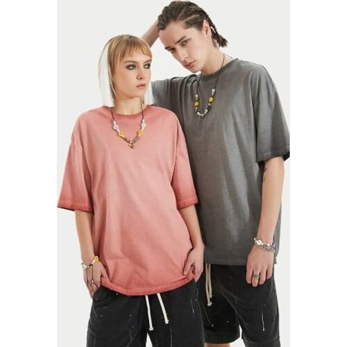 Retro O-neck Gradient Short-sleeved Loose Sport T-shirt Men Women Unisex Cotton Hip-hop Workout Oversize Tees Short Sleeve Tops