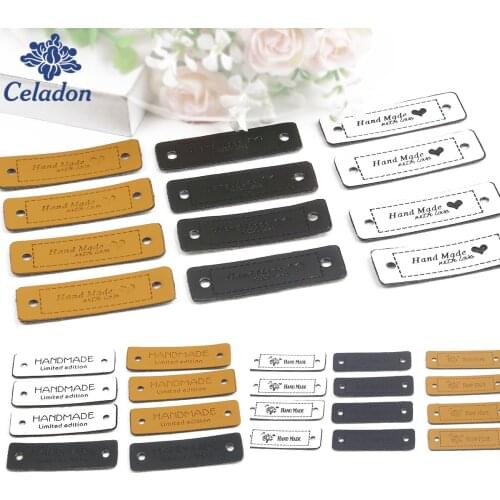 12-48Pcs Tree/Love Heart/Limited Edition Leather Labels For Handwork Bag Gifts Leather Tags Handmade Craft Jewelry Findings