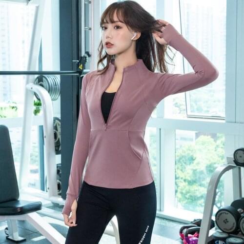 Yoga Crop Top Sportswear Womens Running Yoga Top Jacket Cardigan Long Sleeve Spring Top Deportivo Mujer Camisetas