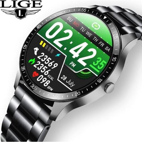 LIGE Smart Watch Men Fitness Tracking Heart Rate Blood Pressure Monitoring IP68 Waterproof Multi-sports Mode Smartwatch Steel