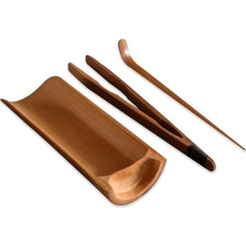 3 Pcs Handmade Bamboo Tea Set Smooth Edged Natural Tea Making Tool Kit Delicate Practical Tea Ceremony Accessories Brown