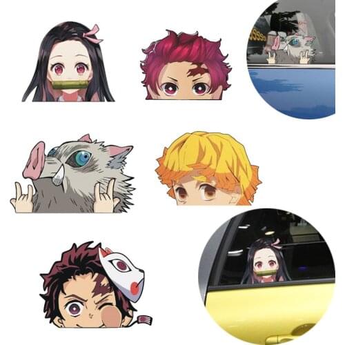 Demon Slayer Anime Stickers Nezuko Kamado Zenitsu Peeker Funny Car Stickers Auto Vinyl Car Decals Windshield Windows Sticker