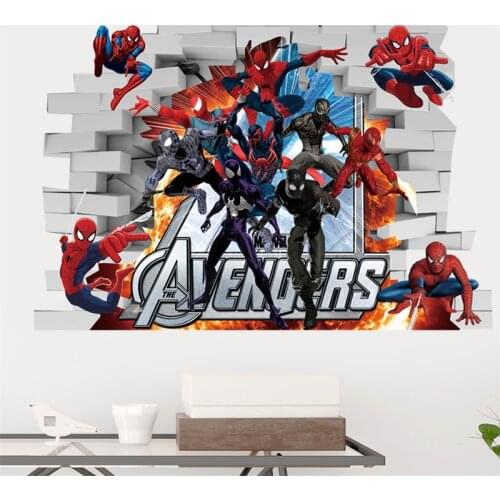 Black Panther Spiderman Avenger Wall Stickers For Kids Room Children Bedroom Decor Home Cartoon Movie Mural Wall Art Decals