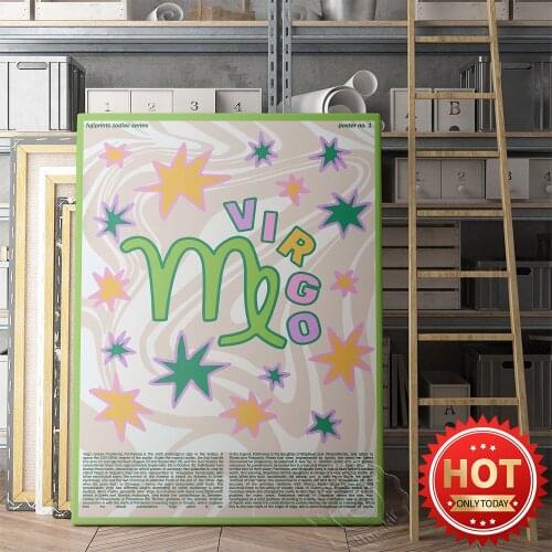 Virgo Pattern Wall Art Poster, Colorful Polygon Star Pattern Astrology Canvas Painting Priints, Kids Room Living Room Art Decor