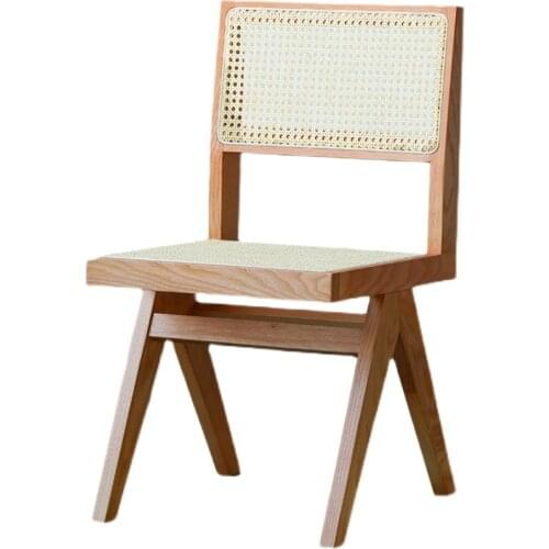 Nordic Retro Birch Dining Chair Designer Studio Rattan Solid Wood Back Chair Without Armrest Coffee Chair Natural Plant Wisteria