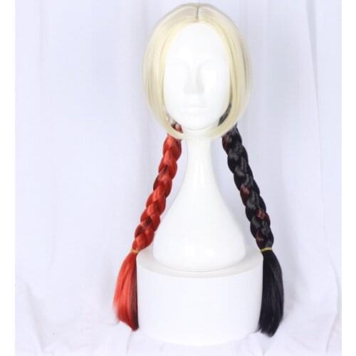 MOCODAR Suicide Joker Girl Quinn Costume Wig Black Red Yellow Braided Hair Wig Woman Girl Curly Wig Halloween Party Props