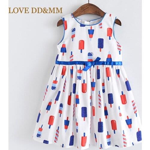 LOVE DD&MM Girls Dresses 2021 New Childrens Wear Girls Cute Bows Waist Stick Ice Cream Print Cotton Sleeveless Vest Dress