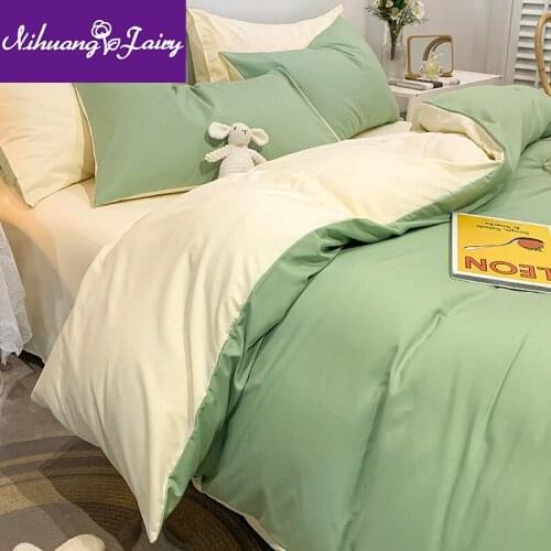 Washed cotton four-piece quilt cover sheet bedding student dormitory quilt ins wind brushed three-piece bed linen