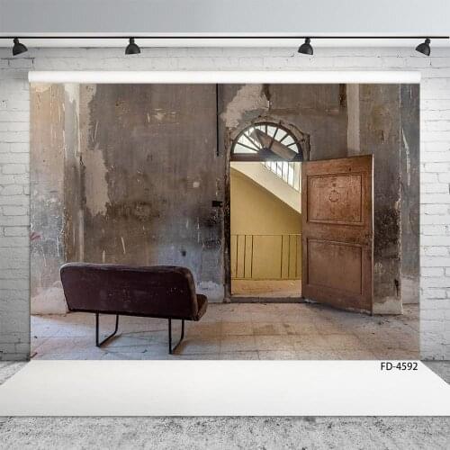 Shabby Cement Wall Wooden Door Sofa Photography Background Vinyl Backdrop for Children Baby Portrait Pets Photocall Fond Photo