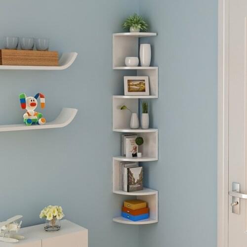 Simple Wooden Five Layer Storage Rack Wall Mounted Corner Storage Bookshelf Living Room Bedroom Decoration Rack Easy To Install