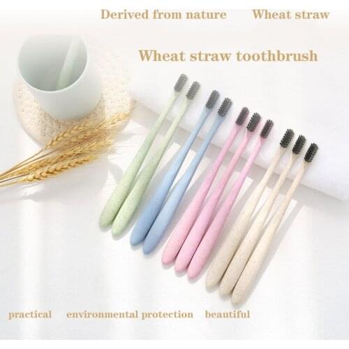 Wheat Straw Bamboo Charcoal Toothbrush 10-pack Family Adult Soft Hair Small Head Toothbrush