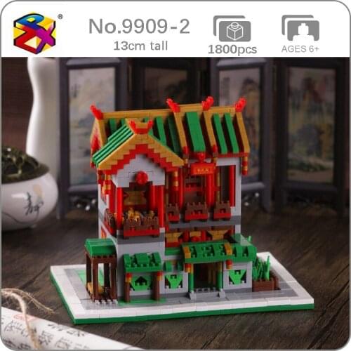 PZX 9909-2 Chinatown Architecture Brothel Store Shop 3D Model DIY Mini Diamond Blocks Bricks Building Toy for Children no Box