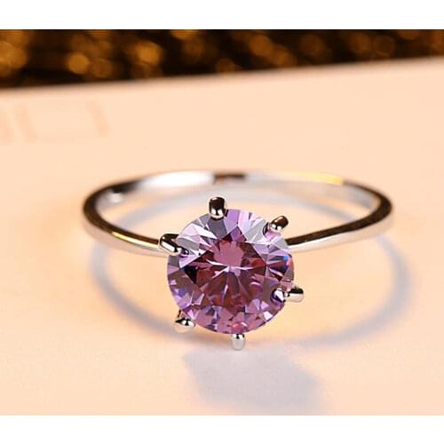 Pink Wedding ring new Crystal zircon ring jewelry blue Girl with christmas present jewelry Six-claw gold ring Womens clothing