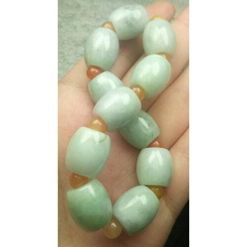 Certified Light Green Natural A Jadeite Carved Circle Bead Road Pass Stretchy Bracelet