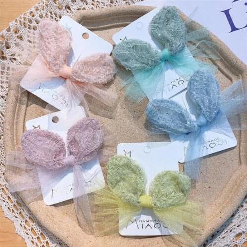 Korean Style Mesh Hair Clips For Girls Cute Cartoon Ears Hair Pins Hair Accessories Baby Clips Lace Hair Grips Barrettes