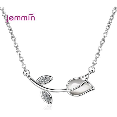 Trendy Women AAA Zircon Rose Flower 925 Sterling Silver Pendant Necklaces Ins Simple Zircon Clavicle Chain Opal Pendant Jewelry