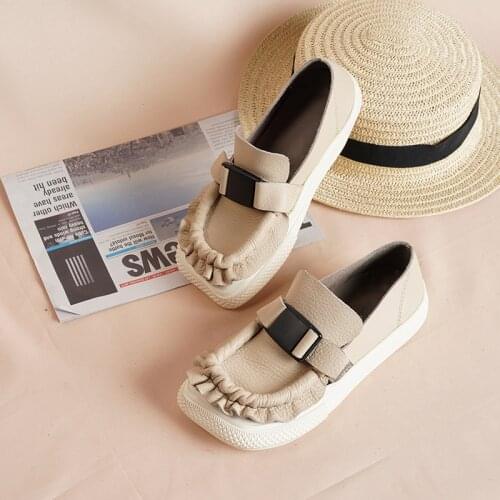 Birkuir Genuine Leather Flats Shoes Handmade Platform Shoes 2021 New Loafers Slip On Shoes Leisure Concise Black Ladies Shoes