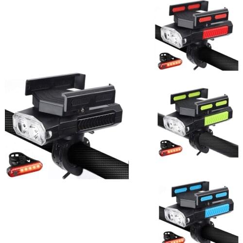Bike Light Set with Cell Phone Holder,5 in 1 Light with Horn,Waterproof Bicycle Front Headlight and Taillight