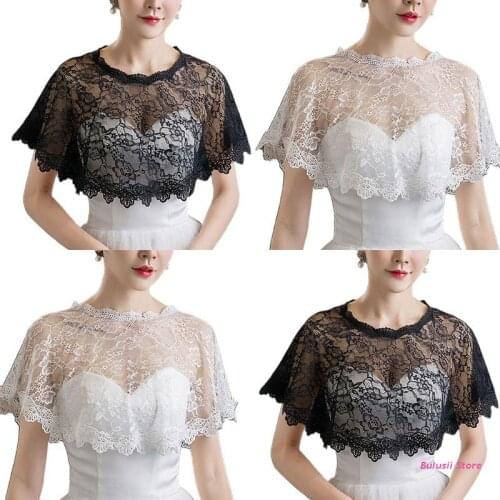 Women Embroidery Floral Lace Cape Wrap Wedding Bridal Perspective Pullover Shawl Shrug Shoulder Covers Prom Bolero AXYD