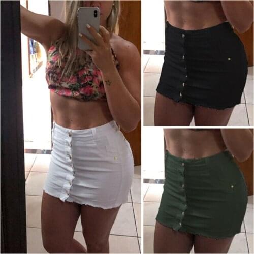 Womens Summer Button Denim High Waist Bodycon Slim Flit Pencil Short Mini Hip Skirt Party Club Shorts