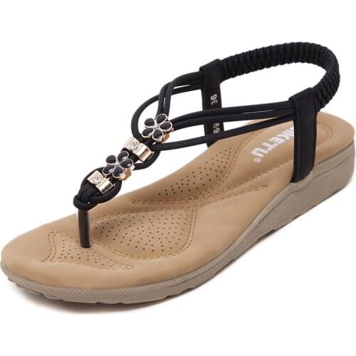 Women Summer Sandals Flip Flop Thong Flat Sandals Ladies Rhinestone Gladiator T-strap Sandals