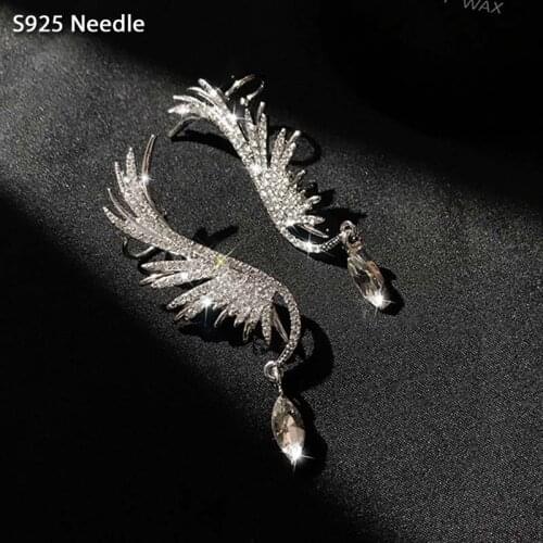 925 Sterling Silver Needle Stud Earrings for Women Jewelry Luxury Feather Cubic Zircon Female Earrings