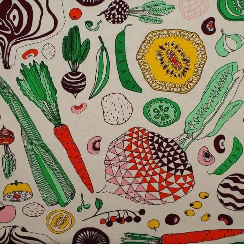 1 yard Cotton Canvas Fabric for sewing, pathwork, bag, curtain, hadmaking - Friut and Vegetable (width=145cm)