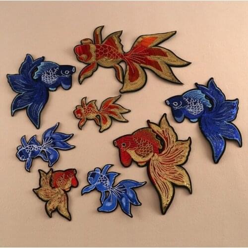 50pcs/lot Goldfish Sequins Embroidery Patches Letters Clothing Decoration Accessories Diy Iron Heat Transfer Applique Patches