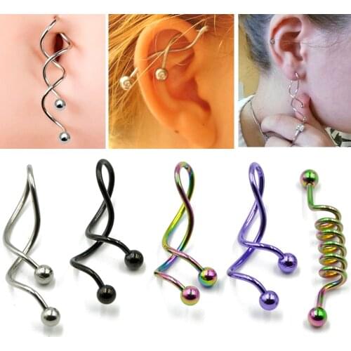 BOG-1PC Twist Spiral Ear Industrial Spiral Navel Belly Button Ring Piercing Barbells Nombril Ombligo Earring Piercing Jewelry14g