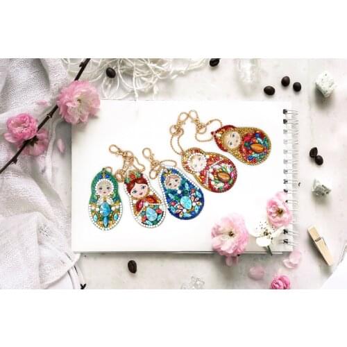 5Pcs DIY Full Special Shaped Diamond Painting Russia Doll Cartoon Keyring Keychains Cross Stitch Embroidery Women Bag Key Chain