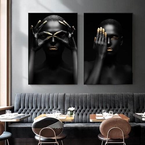 Black Gold Woman Portrait Canvas Painting Picture Posters And Prints Scandinavian Wall Art Living Room Home Decoration