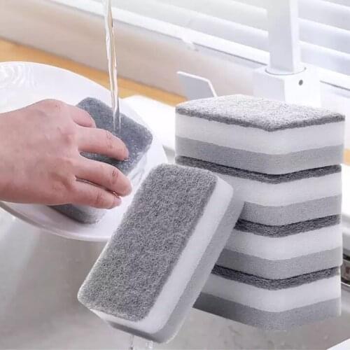 5Pcs/Set Double-sided Cleaning Sponge Scouring Pad Cleaning Brushes Sponge Kitchen Bathroom Dish Tools(Gray+White)