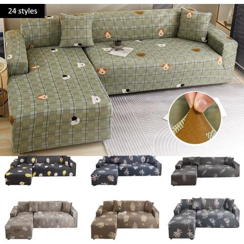 Cartoon Dog Grid L Shape 1 2 3 Seater Chaise Longue Sofa Covers for Living Room Elastic Stretch Covers Corner Sofa Protector