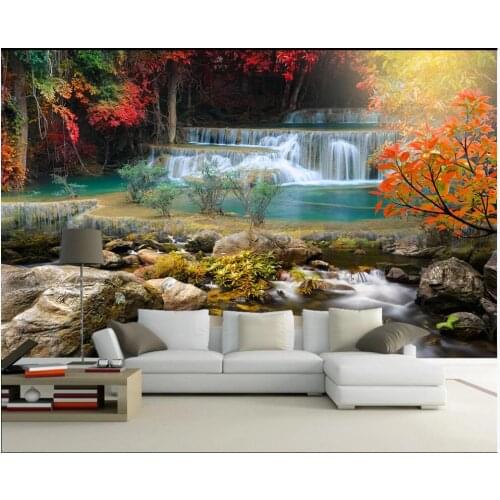 Custom mural 3d wall mural on the wall Beautiful scenery of forest waterfall home decor photo wallpaper for living room