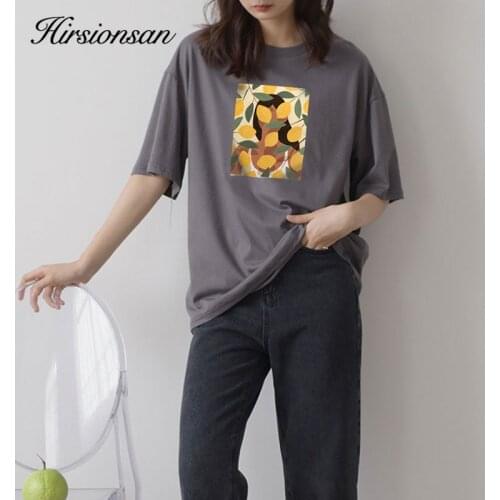 Hirsionsan Vintage Printing Cotton T Shirts Women 2021 New Soft Harajuku Loose Female Tees England Style Summer Casual Tops