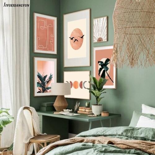 The Sun and The Moon Canvas Painting Morandi Nordic Posters and Prints Plant Wall Art Pictures for Living Room Home Decor