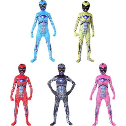 Girls Boys Superhero Dinosaur Team Jumpsuit Halloween Cosplay Costumes Zentai Disfraces Party Outfit Suit Holes For The Eyes