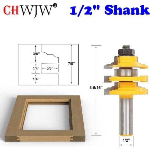 CHWJW 1PC 1/2" Shank Classical Ogee Stacked Rail and Stile Router Bit Ogee Stacked Wood Cutting Tool woodworking router bits