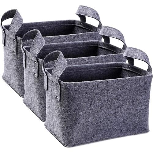 Storage Basket Felt Storage Bin with Handles Collapsible Organizer Box for Bedroom Office Closet(3Pcs Dark Gray) Promotion