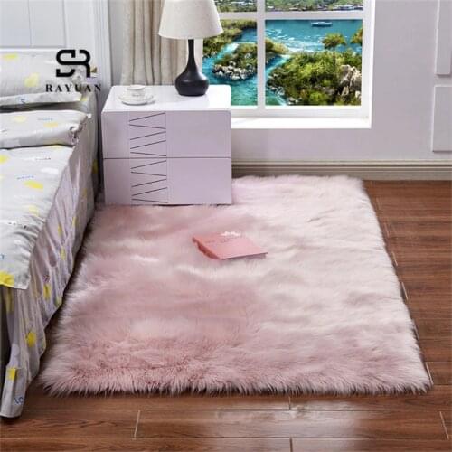 RAYUAN Artificial Wool Pink Sheepskin Hairy Carpet Faux Mat Soft Seat Pad Fur Plain Fluffy Area Rug Tapetes Multi Size