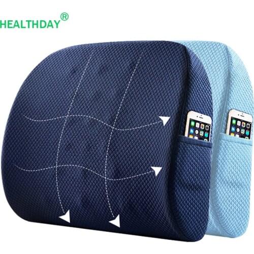 Slow Rebound Memory Foam Back Pillow Chair Massage Cushion with Phone Pocket Comfortable Breathable Lumbar Support Pad Pillow