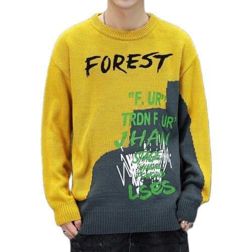 Fashion Men Crew-Neck Sweater Men Winter Patchwor Harajuku Korean Style Pullover Oversized Spring Winter Men Sweater