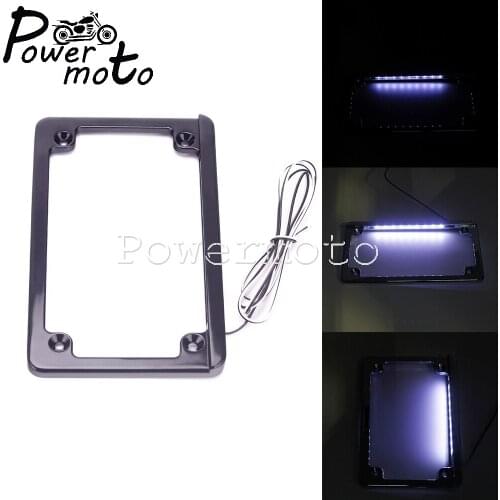 Motorcycle Black Custom Number License Plate Bracket Frame Holder w/ LED Light For Kawasaki Suzuki Chopper Bobber Cafe Racer BMW